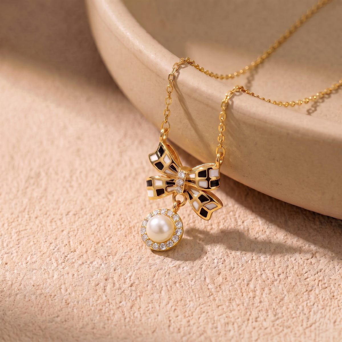 Bow Pearl Charm Necklace