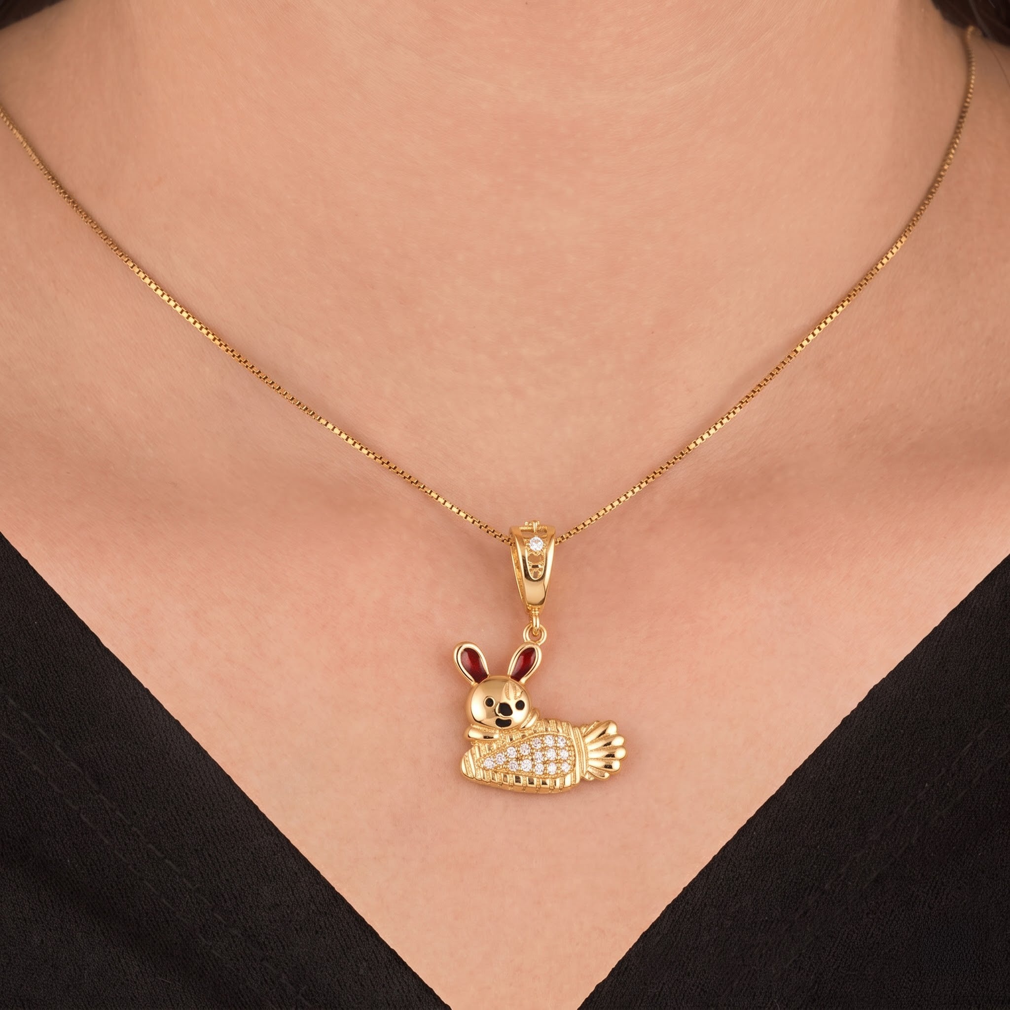 Bunny with Carrot Pendant with Chain