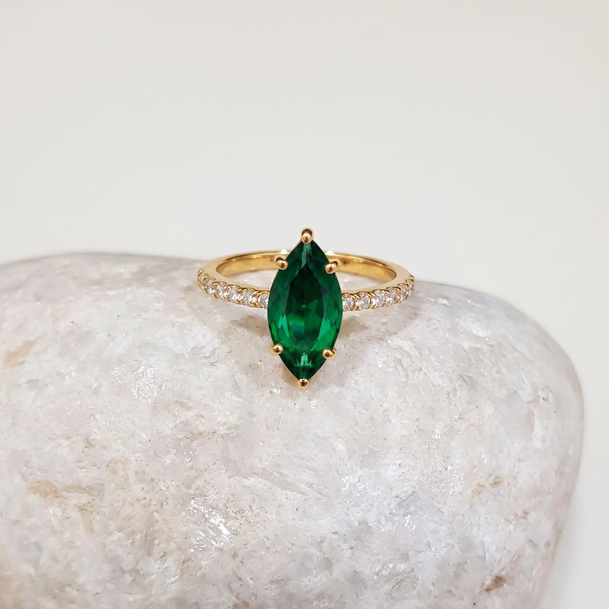 Marquise Cut Green Emerald Ring