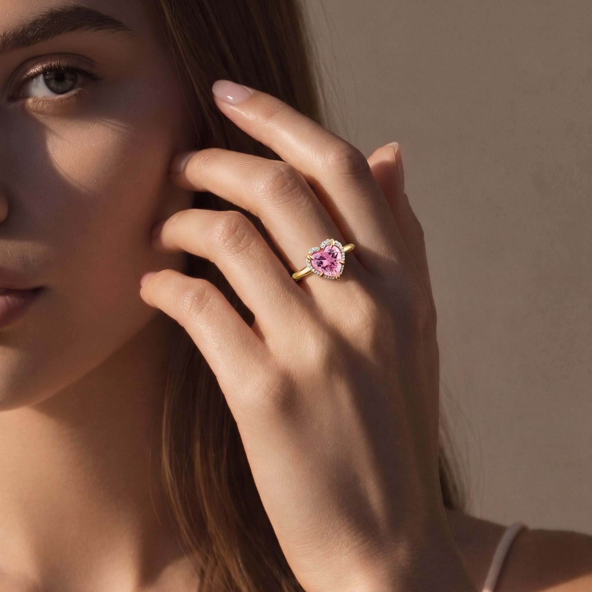 Rose Gold Pink Heart Halo Ring