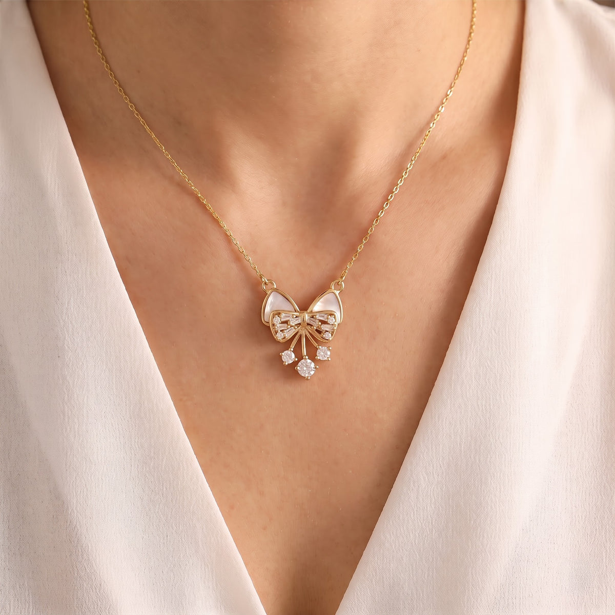 Bow Cascade Pearl Necklace
