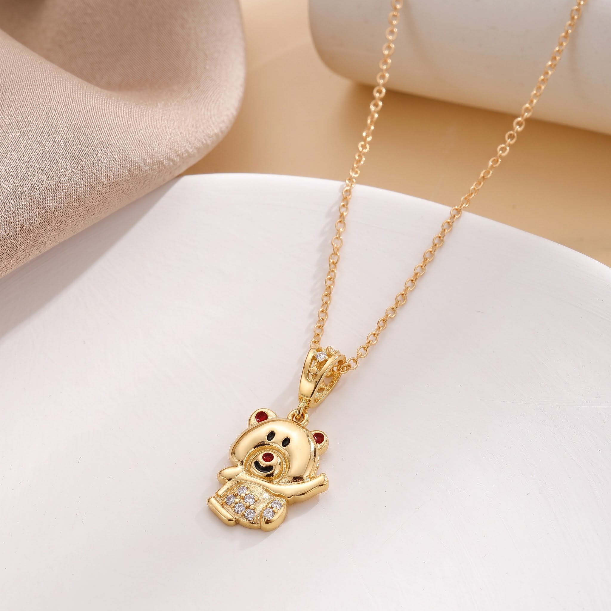 Waving Teddy Bear Pendant with Chain