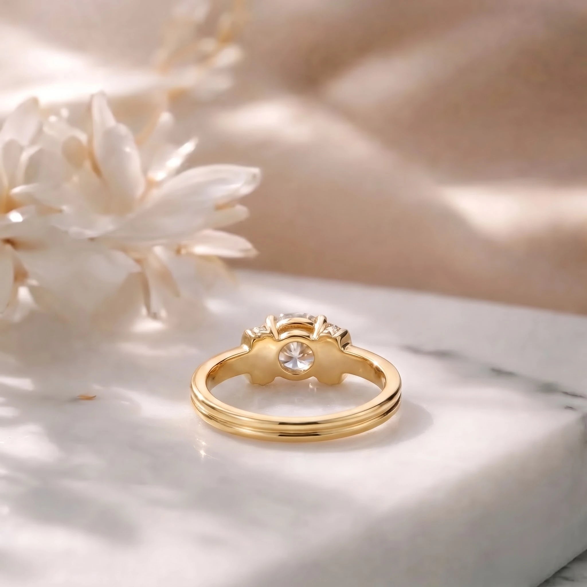 Round Cut Solitaire Ring with Wrapped Pavé Collars