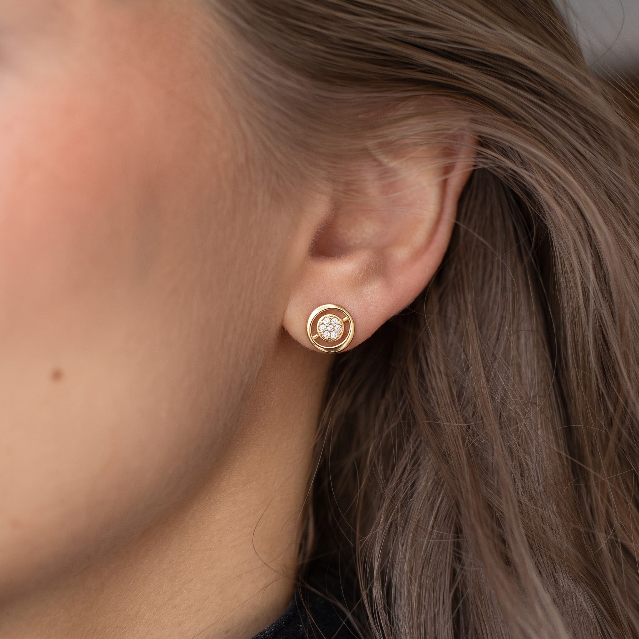 Round Cluster Open Circle Stud Earrings