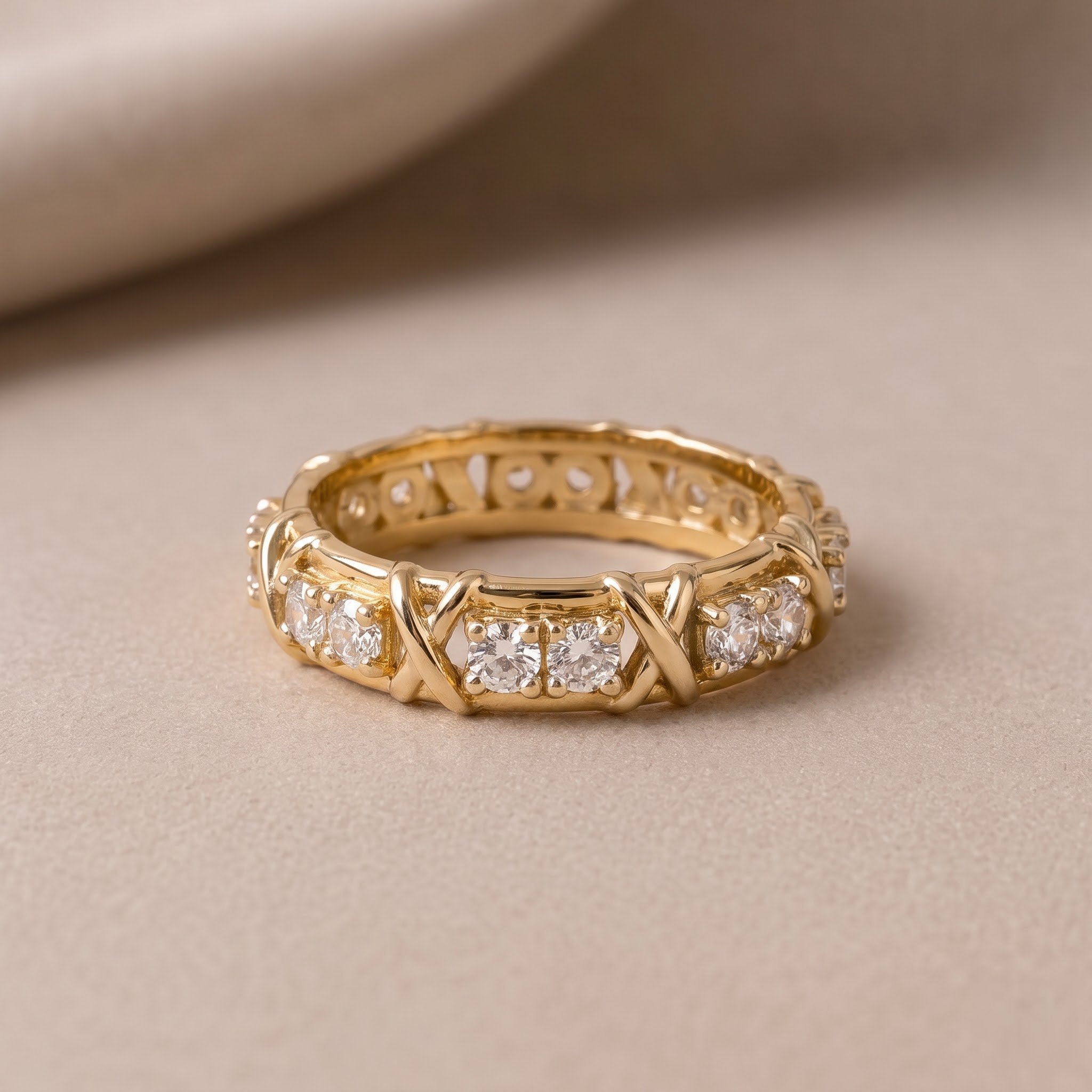 Two-Tone Diamond Cross Stitch Eternity Band