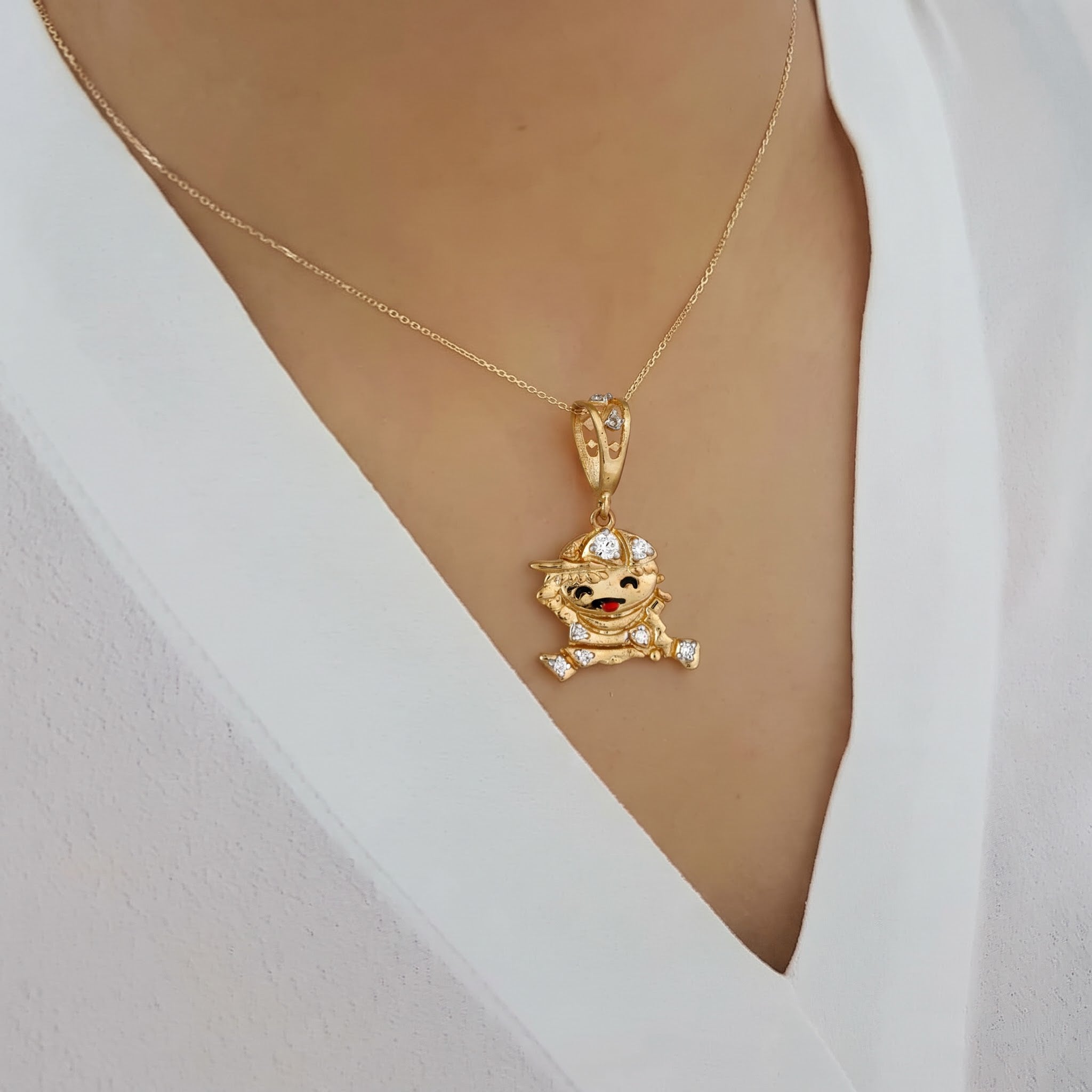 Cartoon Boy with Baseball Cap Pendant with Chain