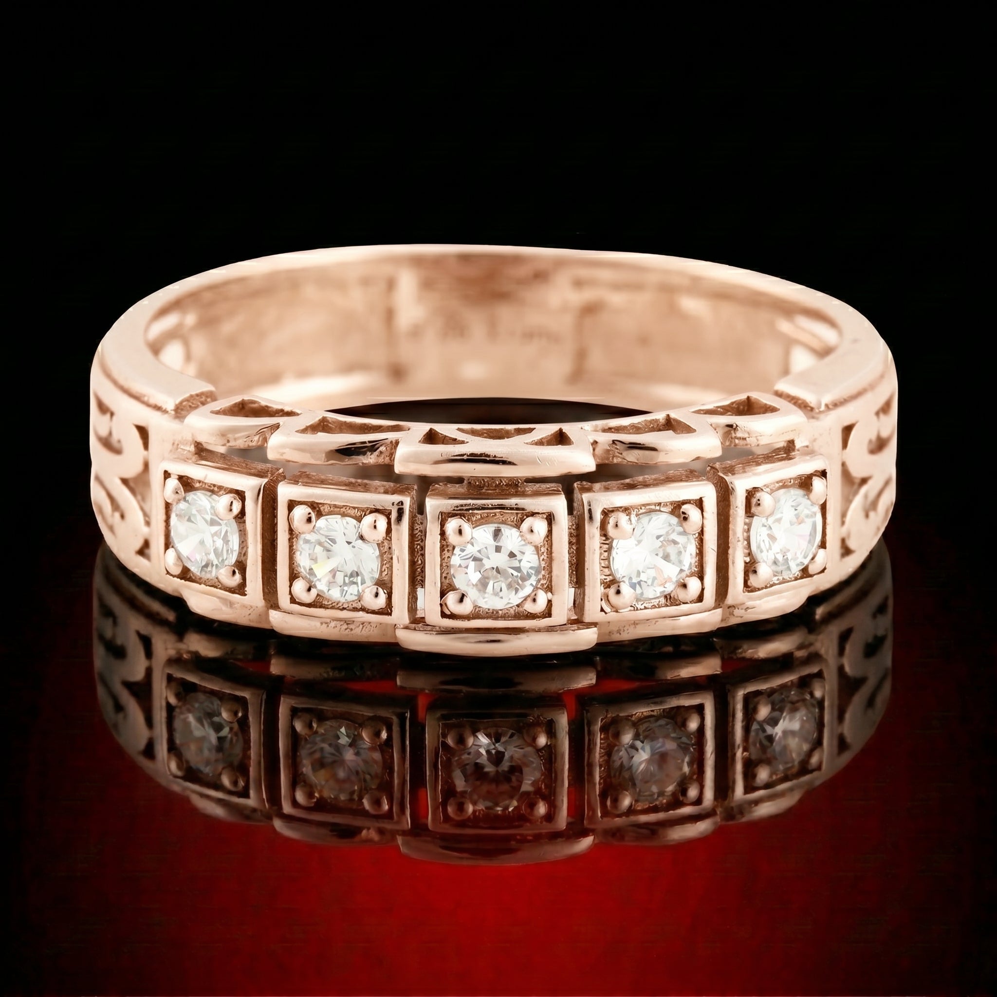 Five-Stone Round Diamond Filigree Band