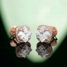 Silver Square Halo Stud Earrings