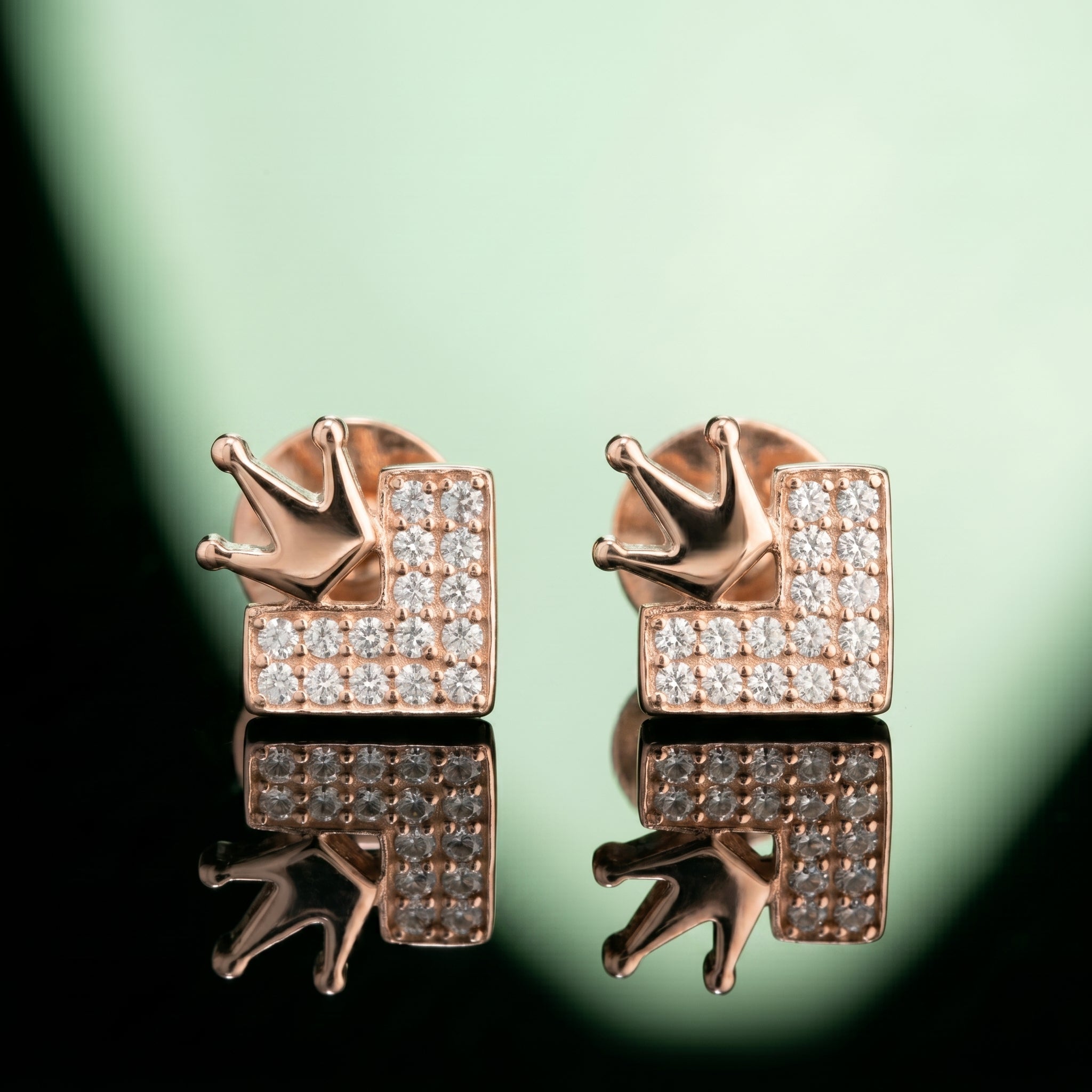 Silver Crown and L-Shape Stud Earrings