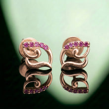 Silver Swirl Pink Stone Stud Earrings