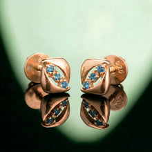 Silver Wave Blue Stone Stud Earrings