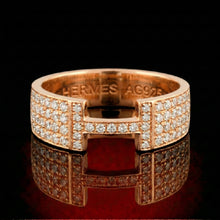 Hermes-Style Pave Diamond H Ring
