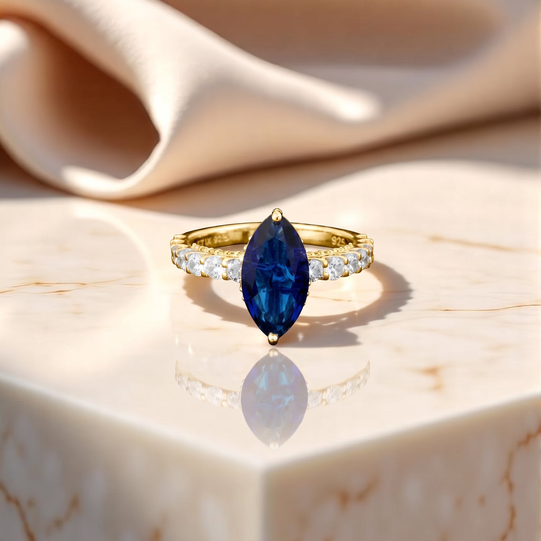 Marquise Cut Blue Sapphire Ring