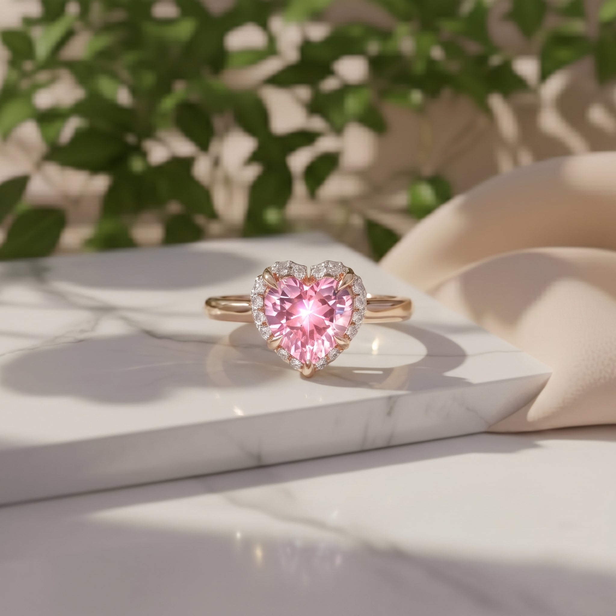 Rose Gold Heart Halo Ring