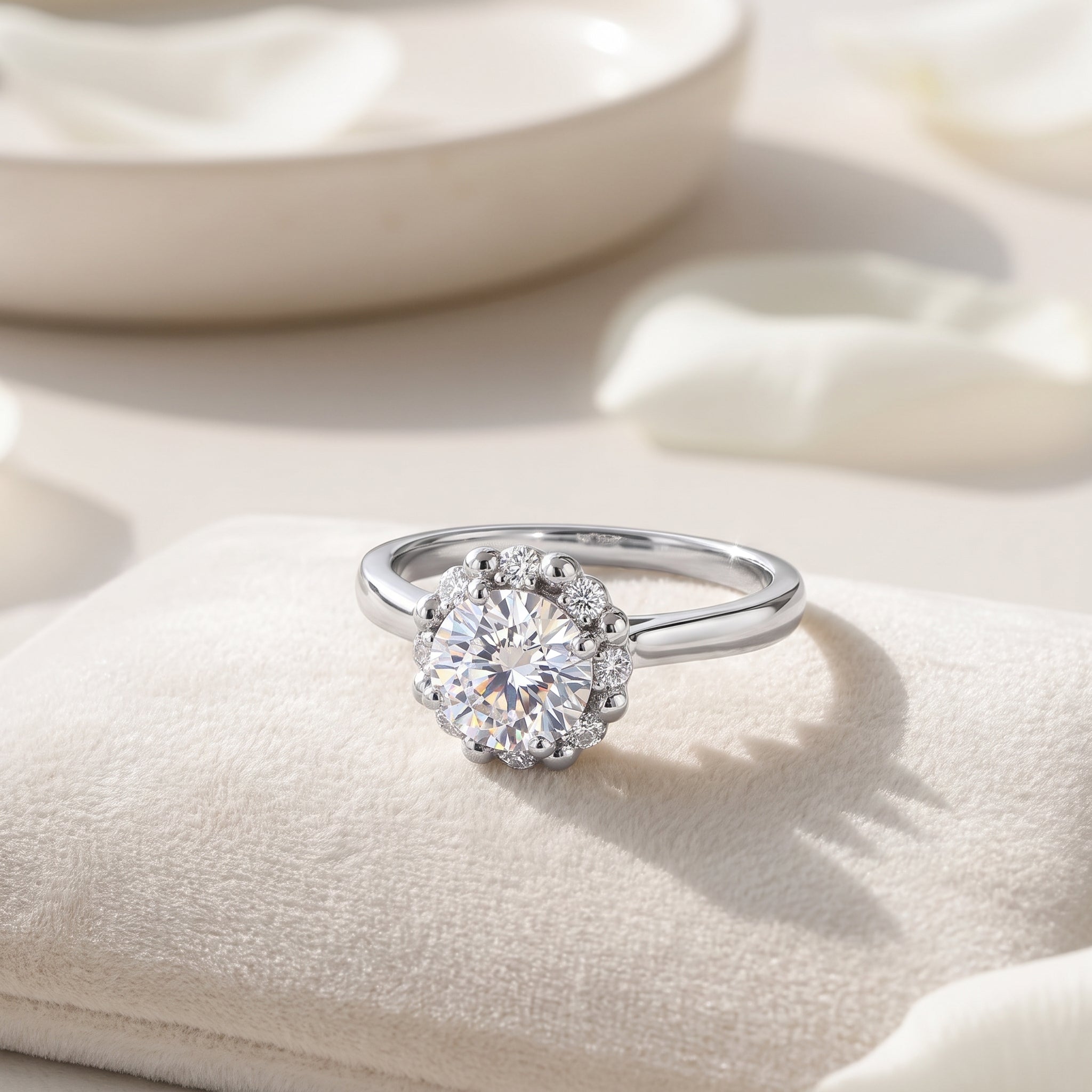 Round Scalloped Halo Ring