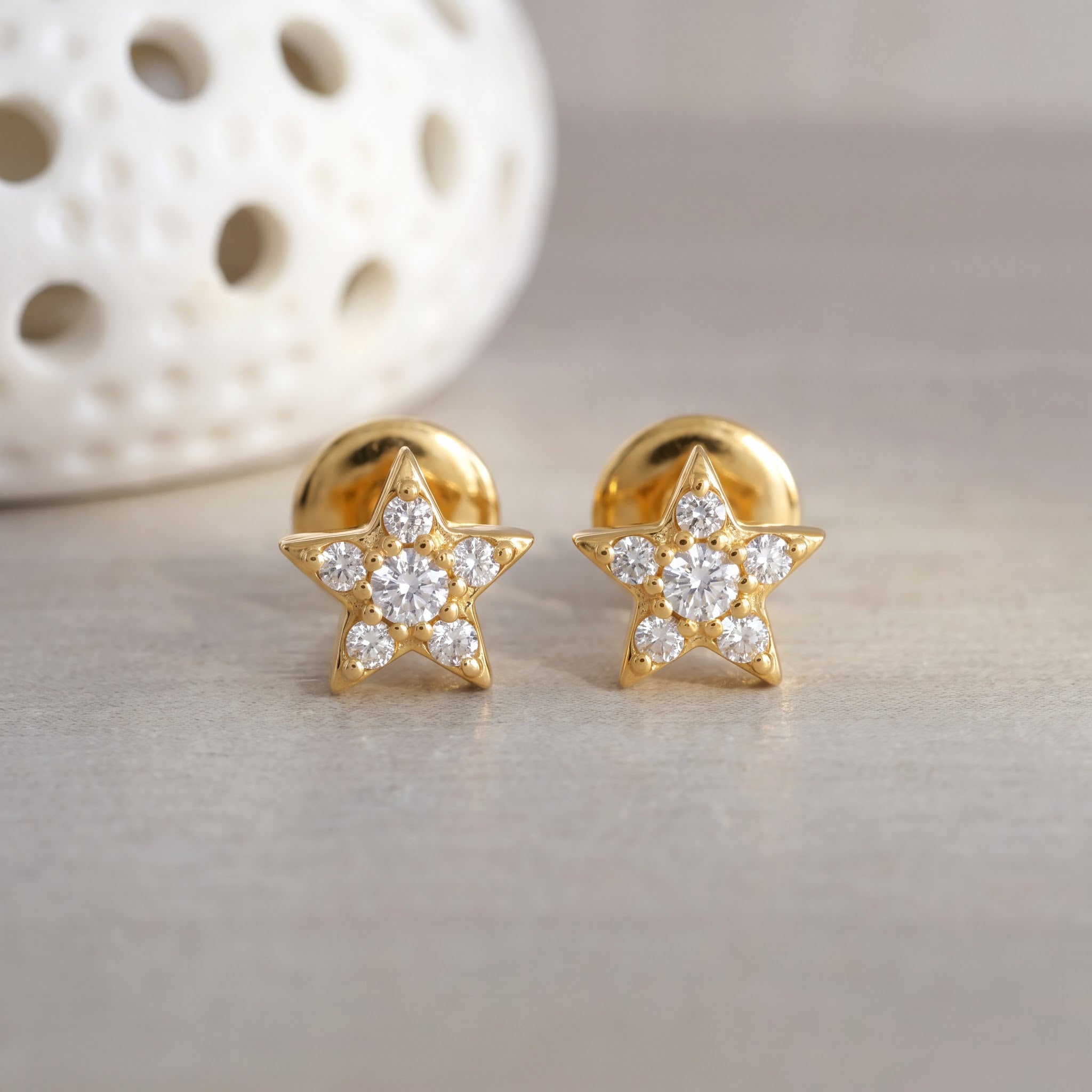 Diamond Star Cluster Stud Earrings