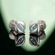 Silver Wave Blue Stone Stud Earrings
