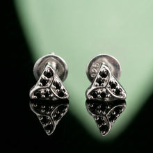 Silver Triangle Black Stone Stud Earrings
