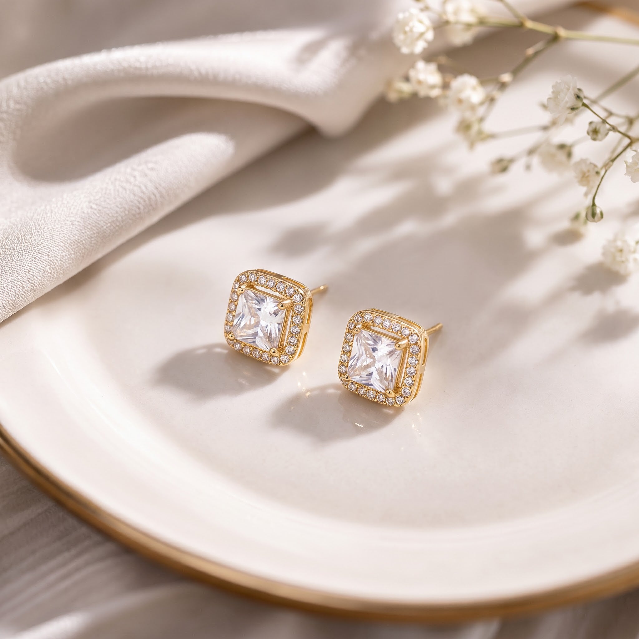 Square Halo Stud Earrings