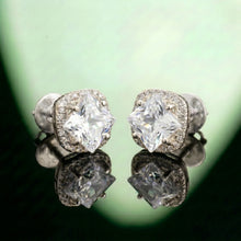 Silver Square Halo Stud Earrings