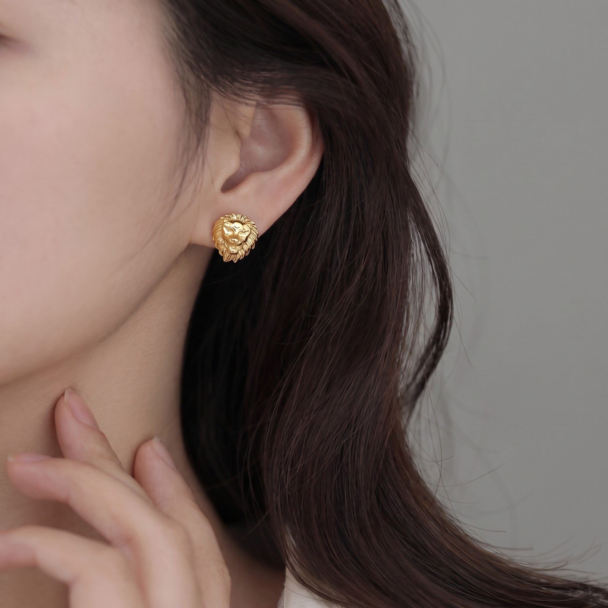 Lion Head Stud Earrings