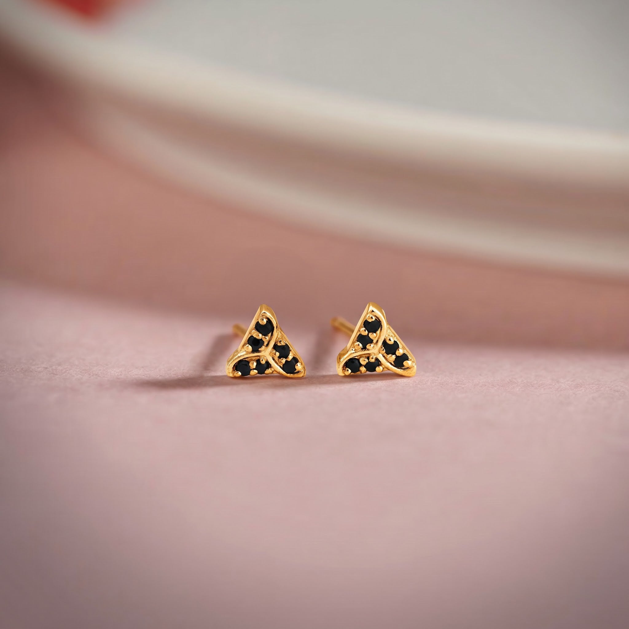 Triquetra Trinity Knot Black Diamond Stud Earrings
