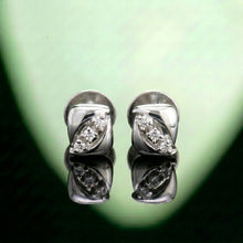Silver Wave White Stone Stud Earrings