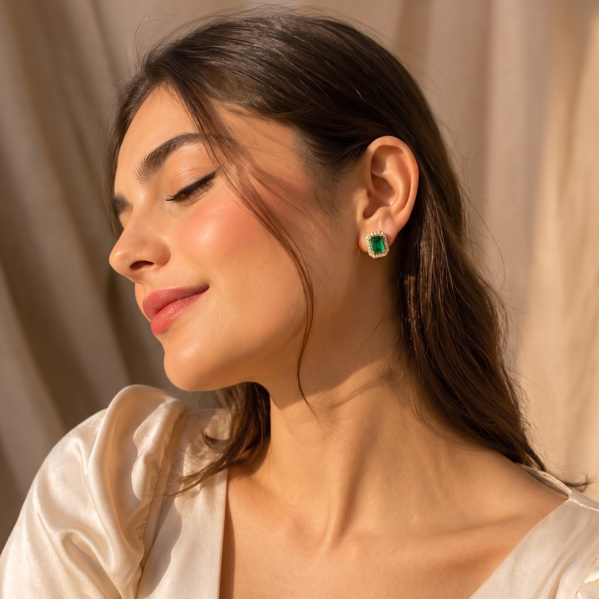 Emerald Cut Emerald Halo Stud Earrings
