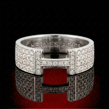 Hermes-Style Pave Diamond H Ring