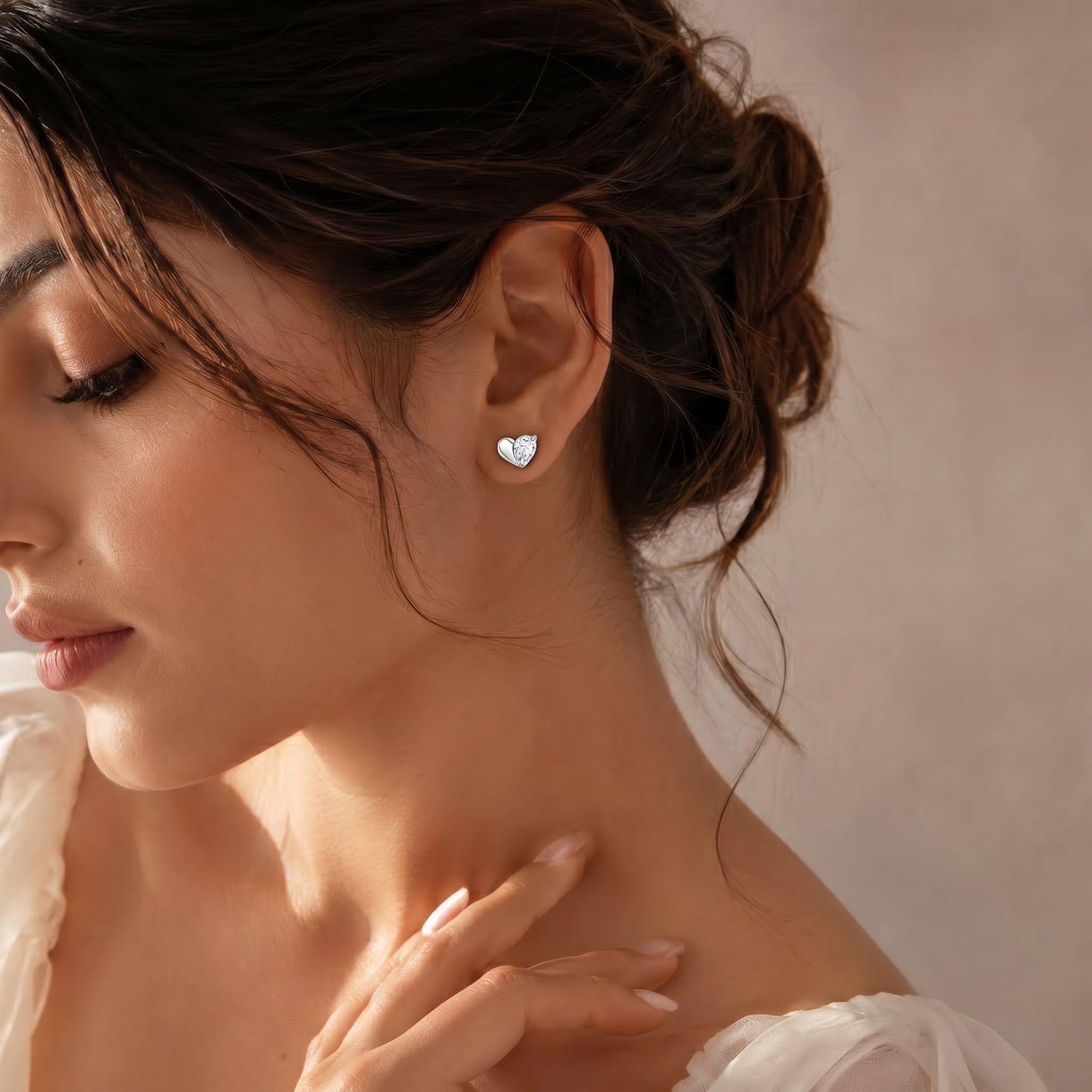 Heart-Shaped CZ Screw-Back Stud Earrings