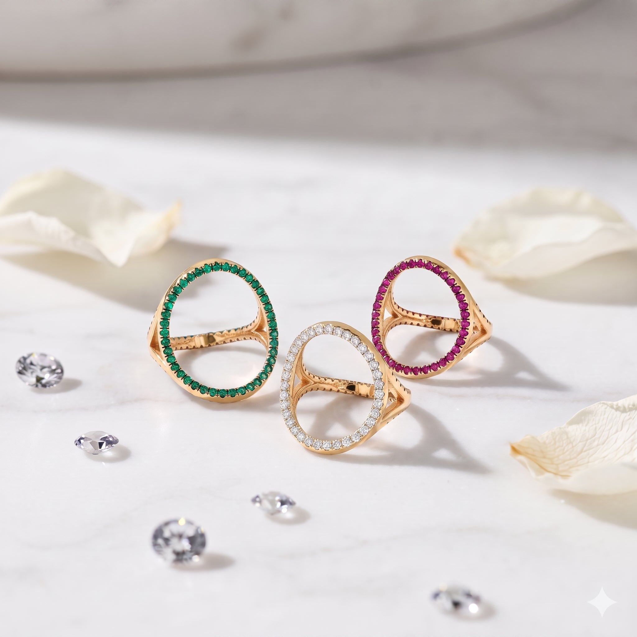 Rose Gold Geometric Multi-Gemstone Open Ring