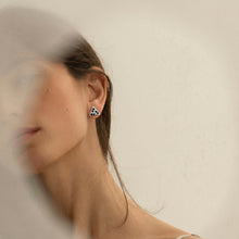 Silver Triangle Black Stone Stud Earrings