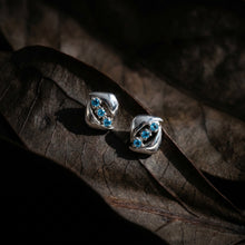 Silver Wave Blue Stone Stud Earrings