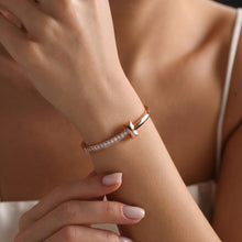 Rose Gold T-Motif White Stone Kada
