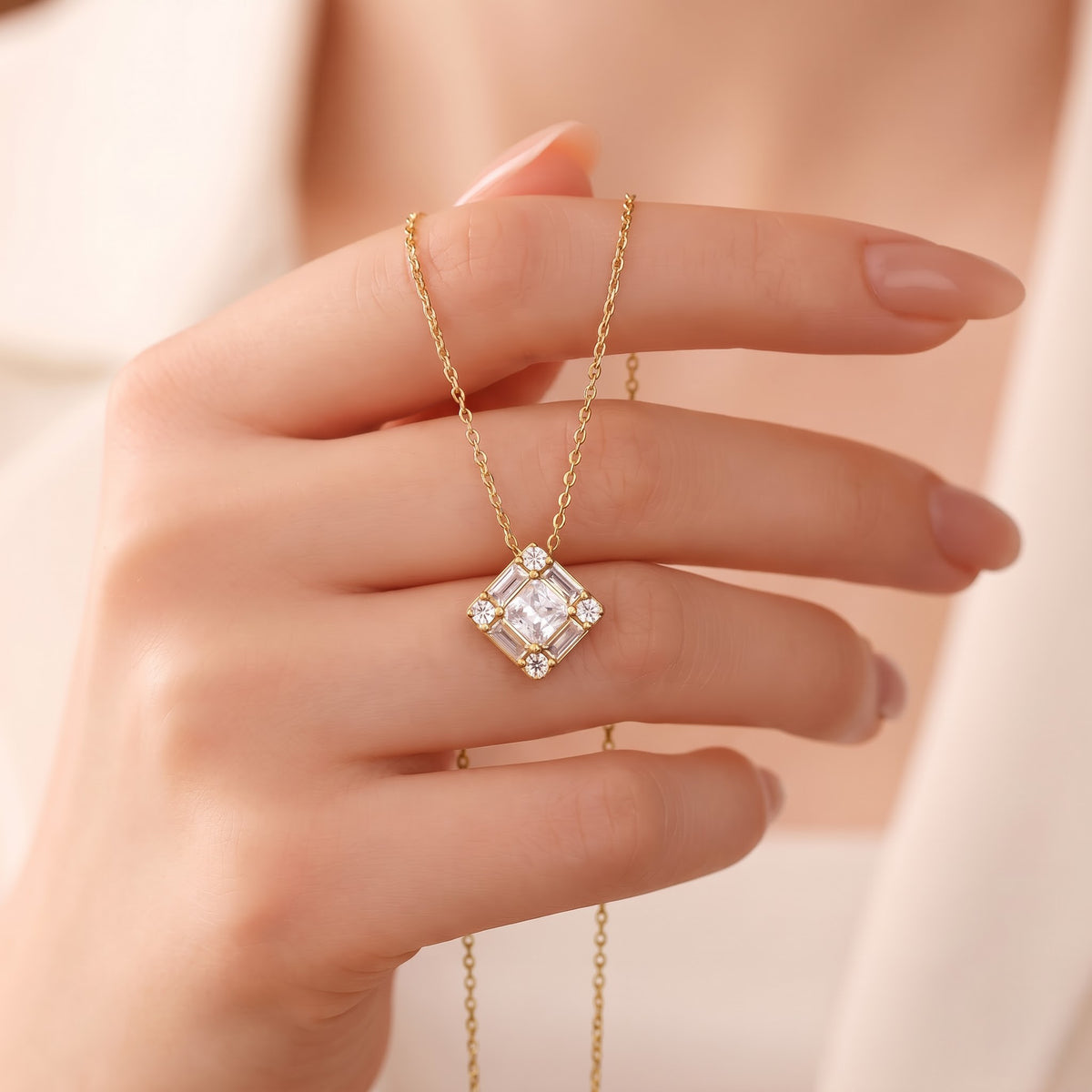 Diamond Cushion Necklace